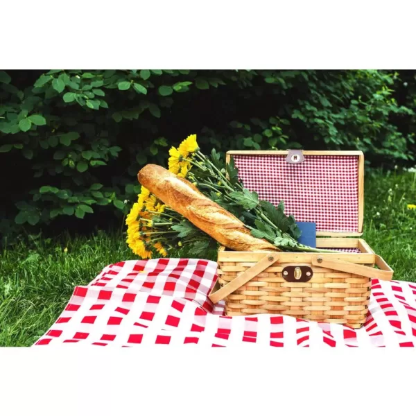 Vintiquewise 12.5 in. x 7.5 in. x 7.5 in. Picnic Basket Gingham Lined with Folding Handles