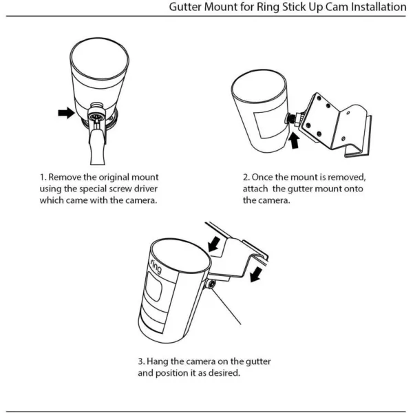 Wasserstein Weatherproof Gutter Mount Compatible with Ring Stick Up Cam Battery and Ring Stick Up Cam Wired (Black)