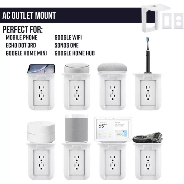 Wasserstein AC Outlet Mount for Google Nest WiFi - Perfect Wall Outlet Shelf for Google Home, Nest Mini and Nest Hub (2-Pack)