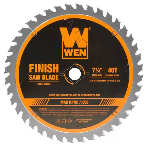 WEN 7.25 in. 40-Tooth Carbide-Tipped Professional Finish Saw Blade for Miter Saws and Circular Saws