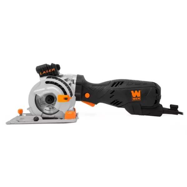 WEN 5 Amp 3-1/2 in. Plunge Cut Compact Circular Saw with Laser, Carrying Case and 3-Blades