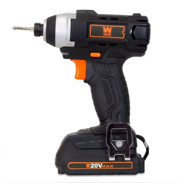 WEN 20-Volt MAX Lithium-Ion Cordless 1/4-In. Impact Driver with Battery Bits Charger and Carrying Bag