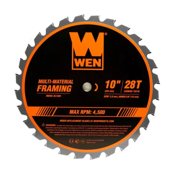 WEN 10 in. 28-Tooth Carbide-Tipped Professional Multi-Material Framing Saw Blade