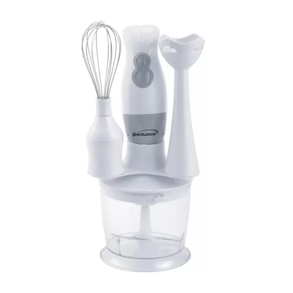 Brentwood Appliances 2-Speed White Hand Mixer Blender and Food Processor with Balloon Whisk