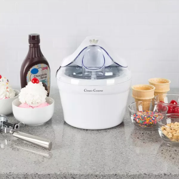 Classic Cuisine 1 Qt. White Ice Cream Maker and Frozen Yogurt Machine with Recipe Booklet