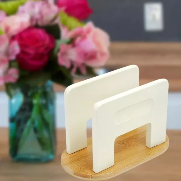 Creative Home Stained in Off White Natural Bamboo Napkin Holder Table Tissue Holder Kitchen Towel Dispenser