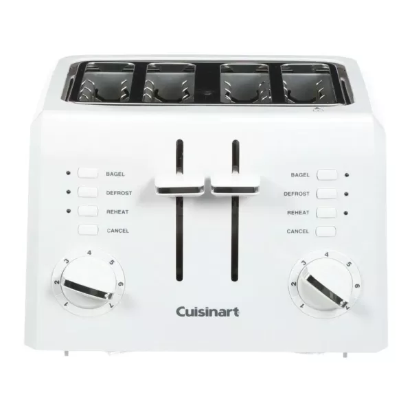 Cuisinart Compact 4-Slice White Wide Slot Toaster with Crumb Tray