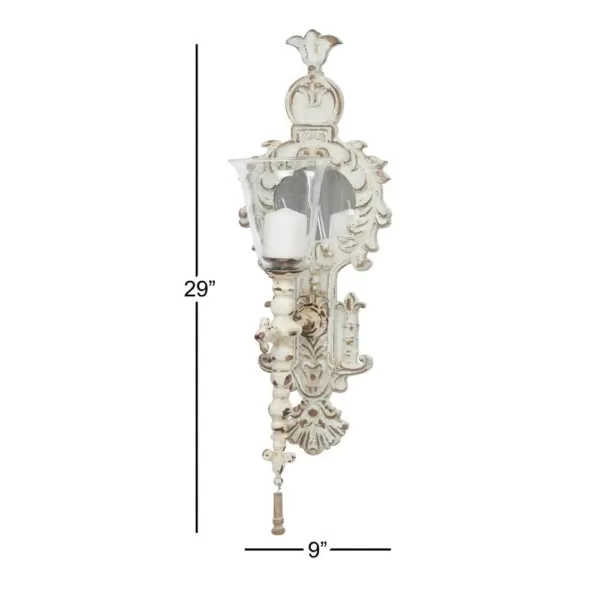 LITTON LANE Distressed White Ornate Candle Sconce