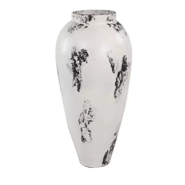 LITTON LANE Black and White Stoneware Floor Decorative Vase with Textured Brushstroke Detail