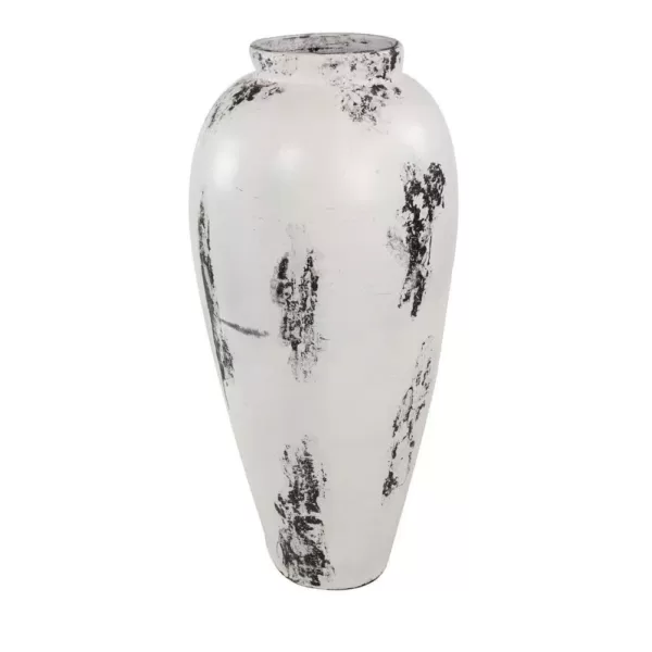 LITTON LANE Black and White Stoneware Floor Decorative Vase with Textured Brushstroke Detail