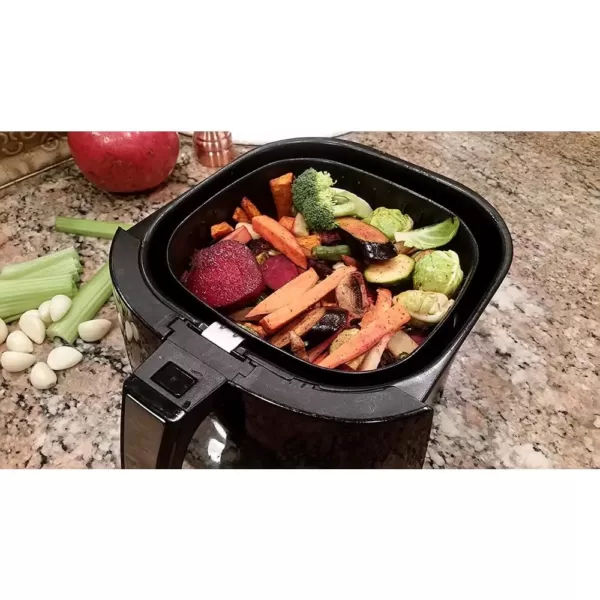 Ovente 3.2 Qt. White Air Fryer Grill Pan and Non-Stick Frying Basket Auto Shut-Off 6 Cooking Presets Touch Sensor