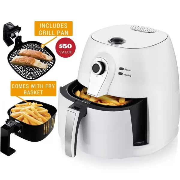 Ovente 3.2 qt. White Electric Air Fryer with 30-min Timer, Adjustable Temperature Controls, Includes Fry Basket and Grill Pan