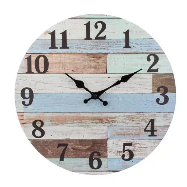 Stonebriar Collection Coastal Worn Blue and White Wooden Wall Clock