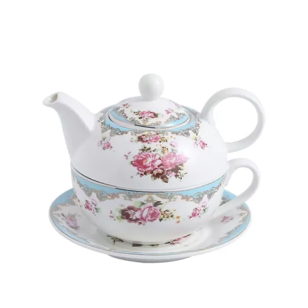 MALACASA Porcelain Tea Pot Set for One 11 Ounce Teapot 1 Piece Teacup and Saucer Set