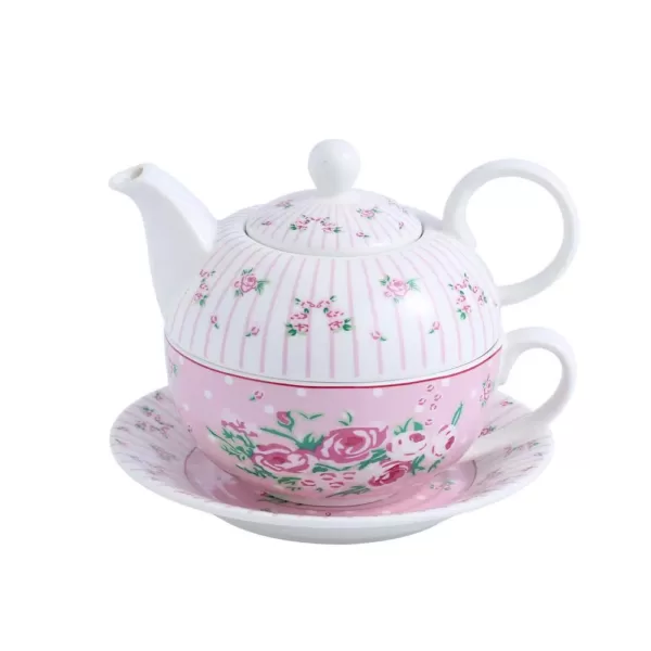 MALACASA Porcelain Tea Pot Set for One 11 Ounce Teapot 1 Piece Teacup and Saucer Set