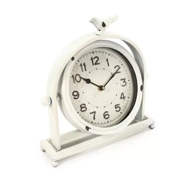 Zentique Vintage White Metal Hinged Bird Table Clock