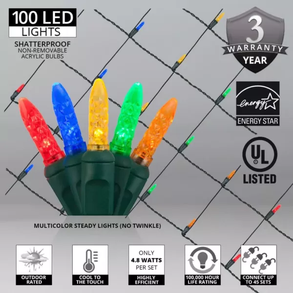 Wintergreen Lighting 48 in. x 72 in. 100-Light M5 LED Multi-Color Net Light Set