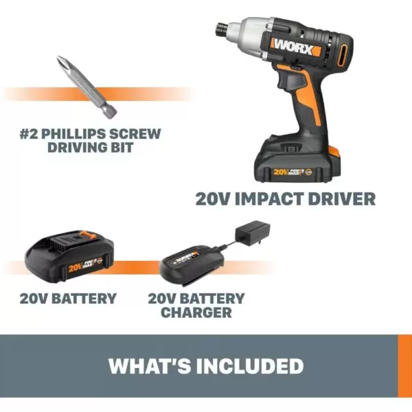 Worx POWER SHARE 20-Volt Cordless Variable Speed 1/4 in. Hex Impact Driver with Quick Change Chuck