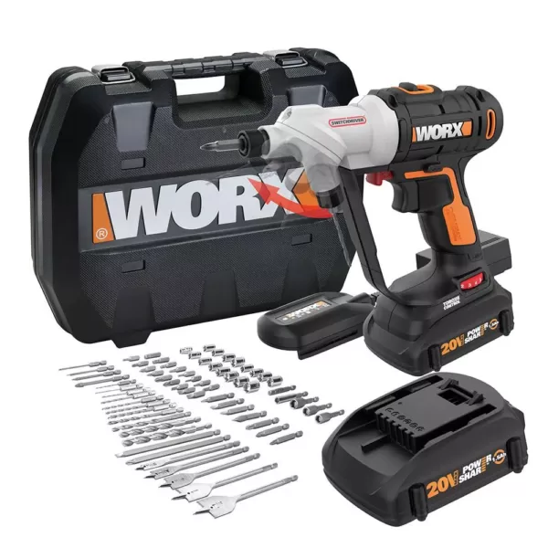 Worx POWER SHARE 20-Volt Switchdriver Cordless 1/4 in. Drill and Driver with 67-Piece Accessory Kit