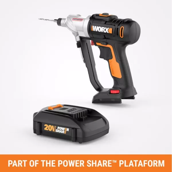 Worx POWER SHARE 20-Volt Lithium-Ion 1/4 in. Cordless Drill and Driver