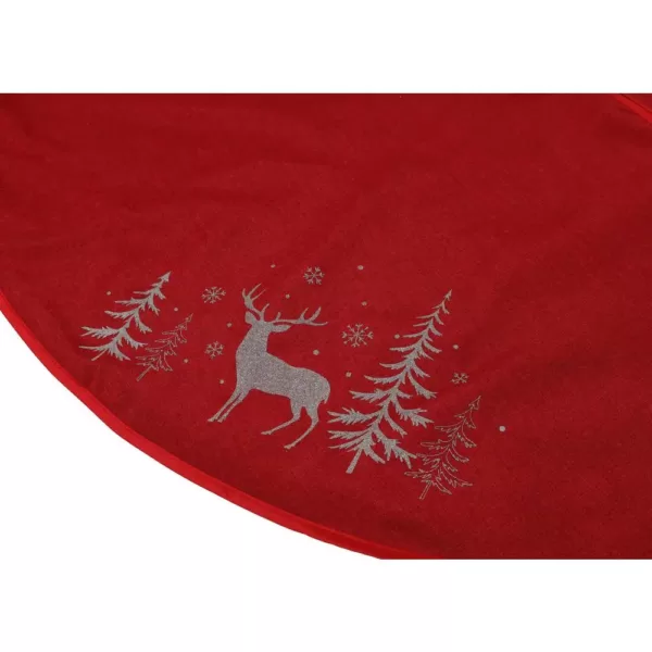 Xia Home Fashions 56 in. Deer in Snowing Forest Round Christmas Tree Skirt in Red