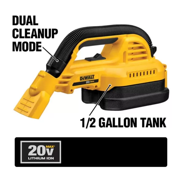 DEWALT 20-Volt MAX Cordless 1/2 Gal. Wet/Dry Portable Vacuum (Tool-Only)